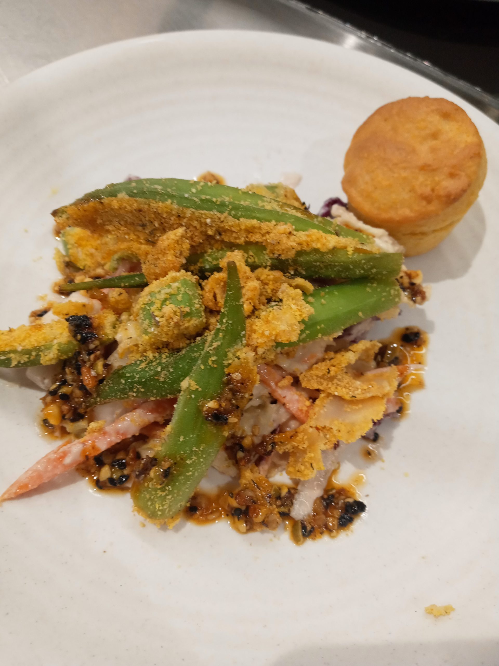 Oven-Baked Okra, Coleslaw, and Cornbread